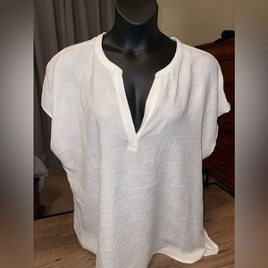ALFANI Graphic Oasis White V Neck Textured Top NWT